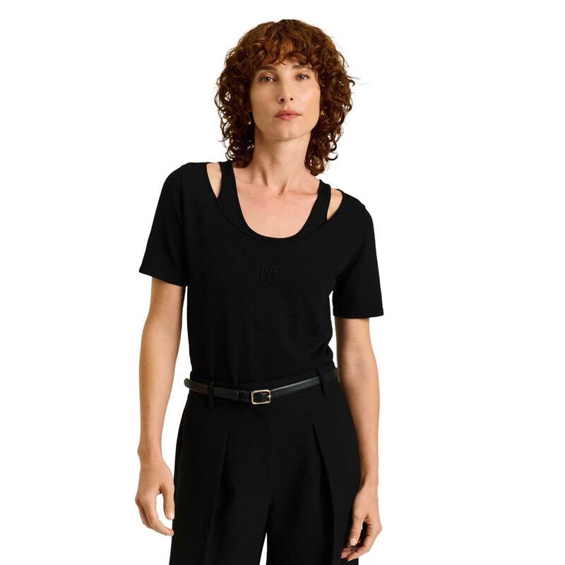 Veronika Maine Embroidered Monogram Knit Tee image number 4